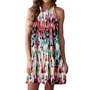 MITILLY Women's Halter Neck Boho Floral Print Short Dress